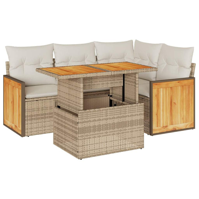 Set Divano da Giardino 5 pz con Cuscini Beige Polyrattan Acacia 3327705