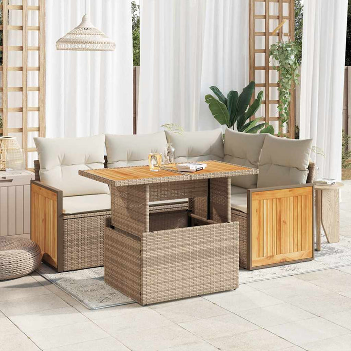 Set Divano da Giardino 5 pz con Cuscini Beige Polyrattan Acacia 3327705