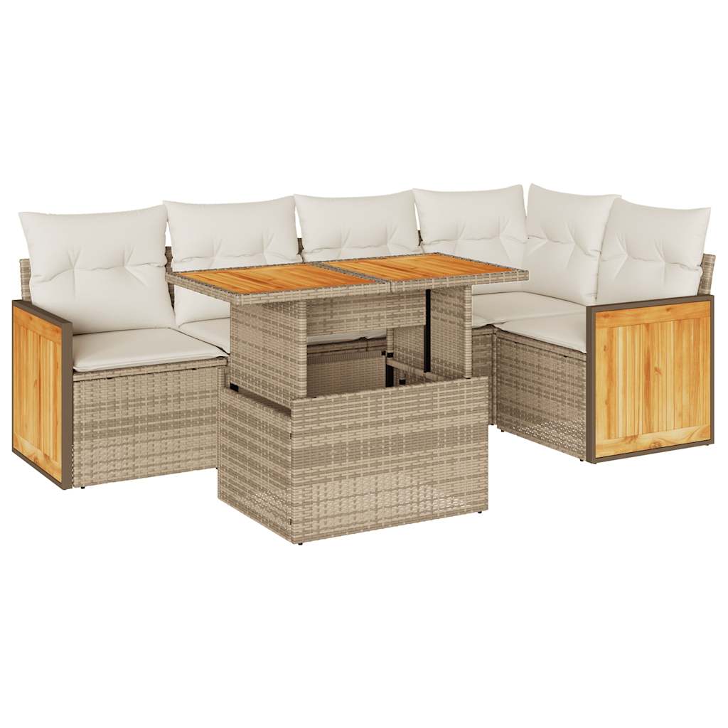 Set Divano da Giardino 6 pz con Cuscini Beige Polyrattan Acacia 3327712