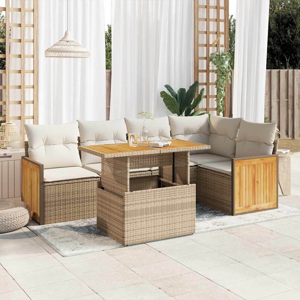 Set Divano da Giardino 6 pz con Cuscini Beige Polyrattan Acacia 3327712