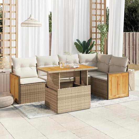 Set Divano da Giardino 6 pz con Cuscini Beige Polyrattan Acacia 3327712