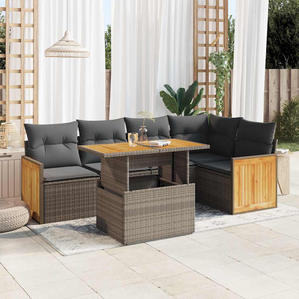 Set Divano da Giardino 6pz con Cuscini Grigio Polyrattan Acacia 3327714