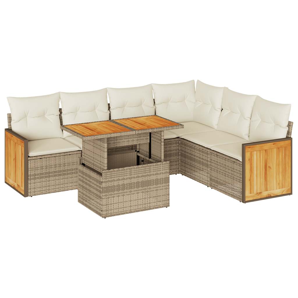 Set Divani da Giardino 7 pz con Cuscini Beige Polyrattan Acacia 3327719