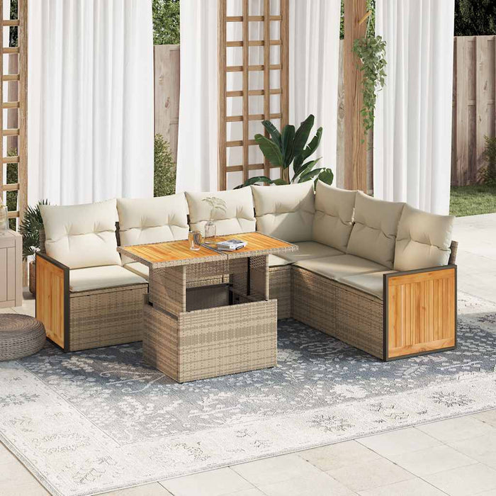 Set Divani da Giardino 7 pz con Cuscini Beige Polyrattan Acacia 3327719