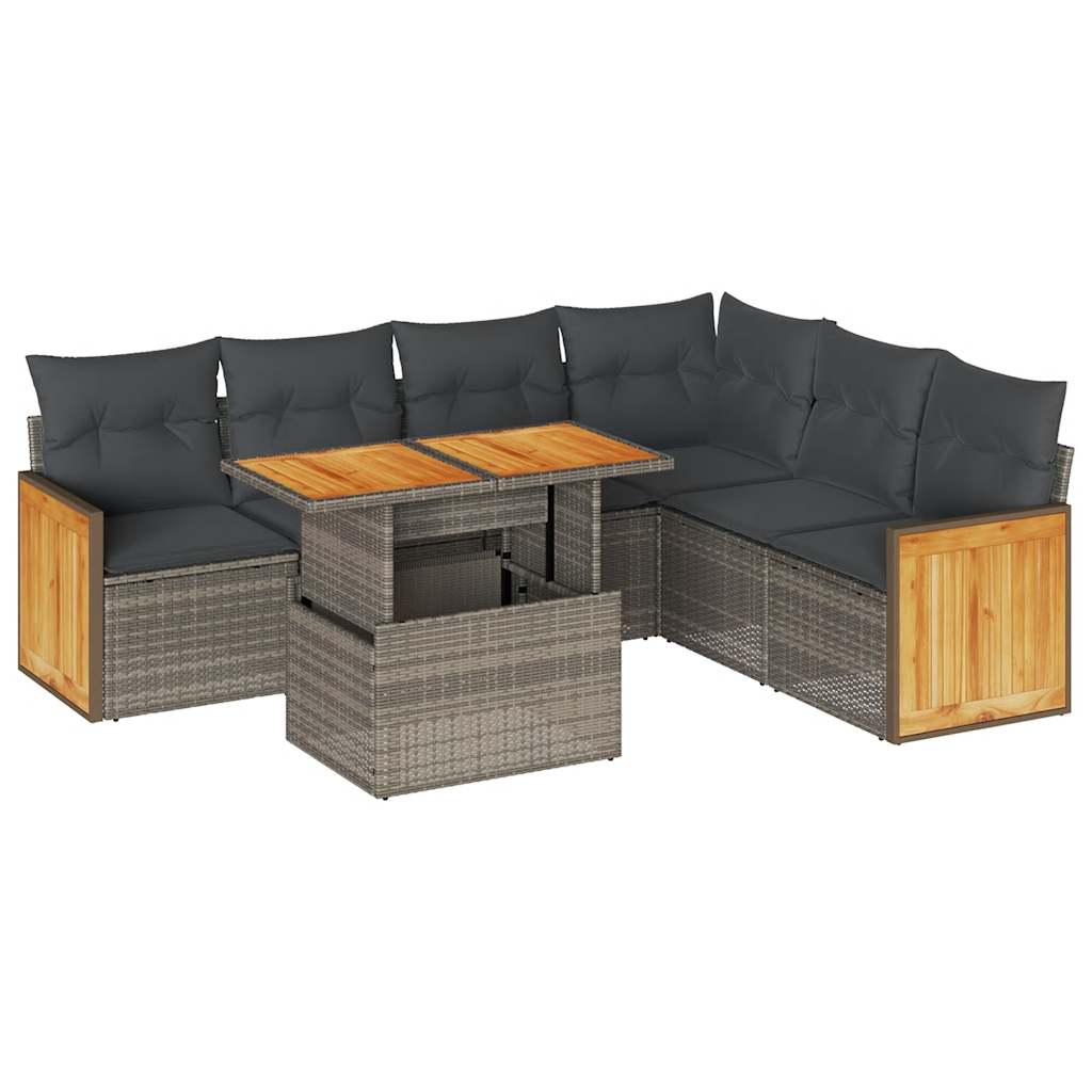 Set Divani da Giardino 7pz con Cuscini Grigio Polyrattan Acacia 3327721