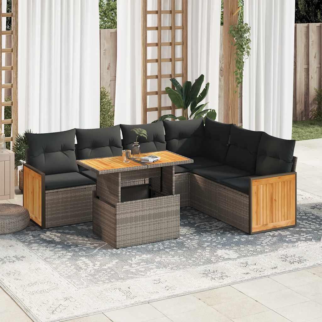 Set Divani da Giardino 7pz con Cuscini Grigio Polyrattan Acacia 3327721