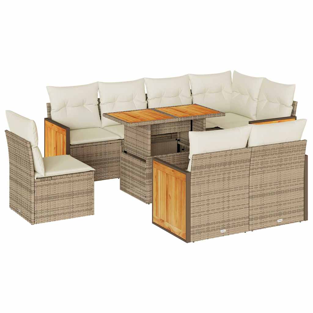 Set Divano da Giardino 9 pz con Cuscini Beige Polyrattan Acacia 3327726