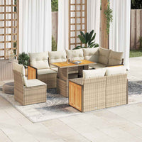 Set Divano da Giardino 9 pz con Cuscini Beige Polyrattan Acacia 3327726