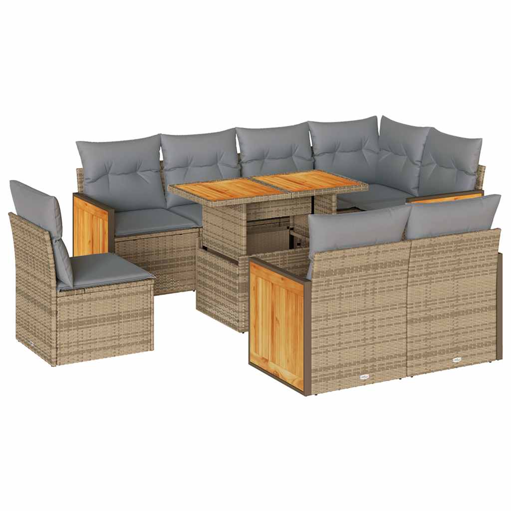 Set Divano da Giardino 9 pz con Cuscini Beige Polyrattan Acacia 3327727