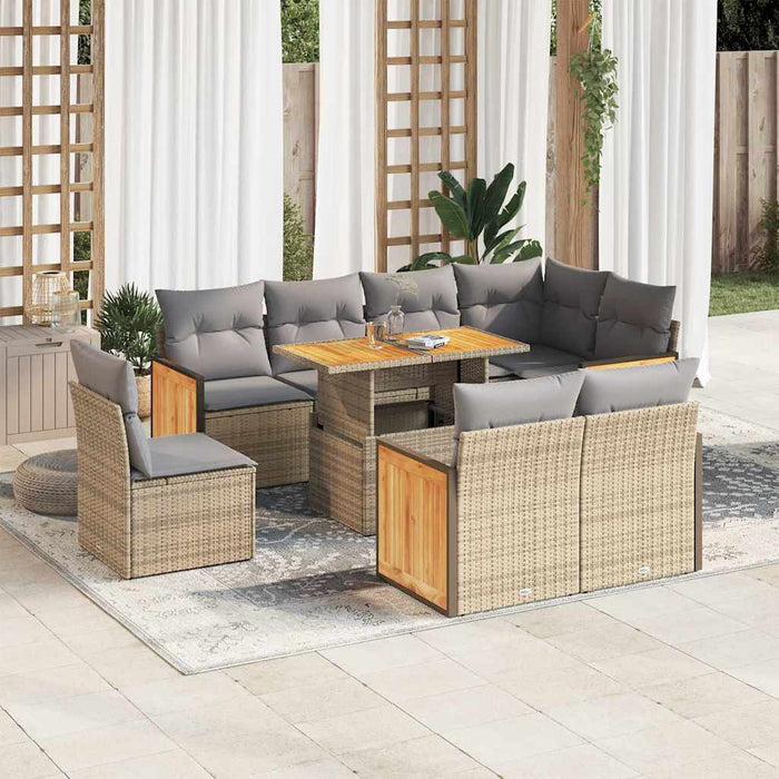 Set Divano da Giardino 9 pz con Cuscini Beige Polyrattan Acacia 3327727