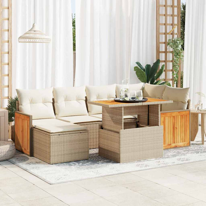 Set Divano da Giardino 8 pz con Cuscini Beige Polyrattan Acacia 3327733