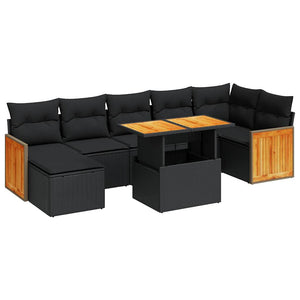 Set Divani da Giardino con Cuscini 7pz Nero Polyrattan Acacia 3327737