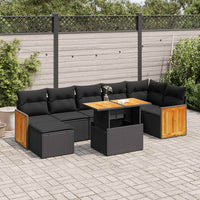 Set Divani da Giardino con Cuscini 7pz Nero Polyrattan Acacia 3327737