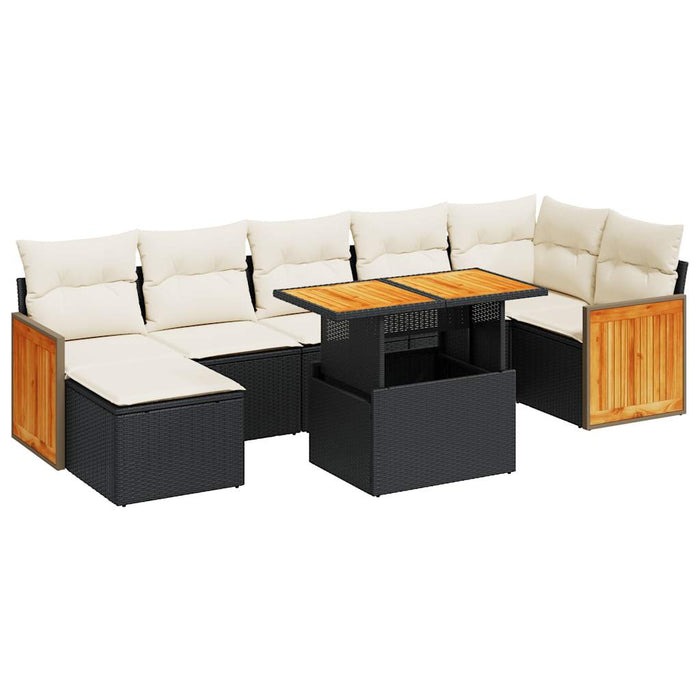 Set Divani da Giardino con Cuscini 7pz Nero Polyrattan Acacia 3327738