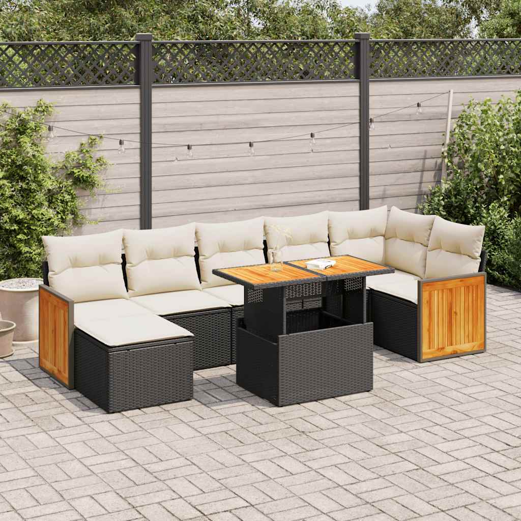 Set Divani da Giardino con Cuscini 7pz Nero Polyrattan Acacia 3327738