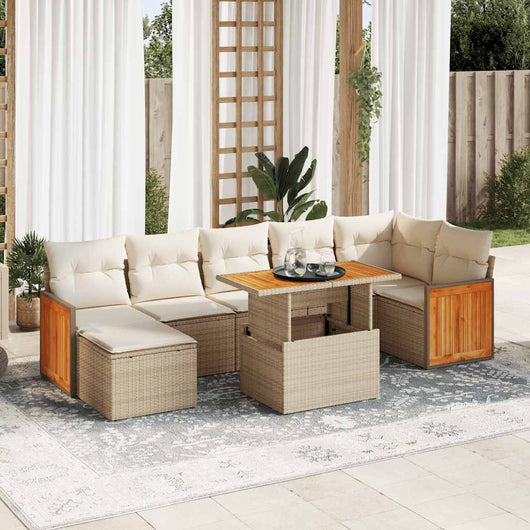 Set Divani da Giardino 7 pz con Cuscini Beige Polyrattan Acacia 3327740