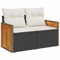 Set Divani Giardino 10pz con Cuscini Nero in Polyrattan Acacia 3327752