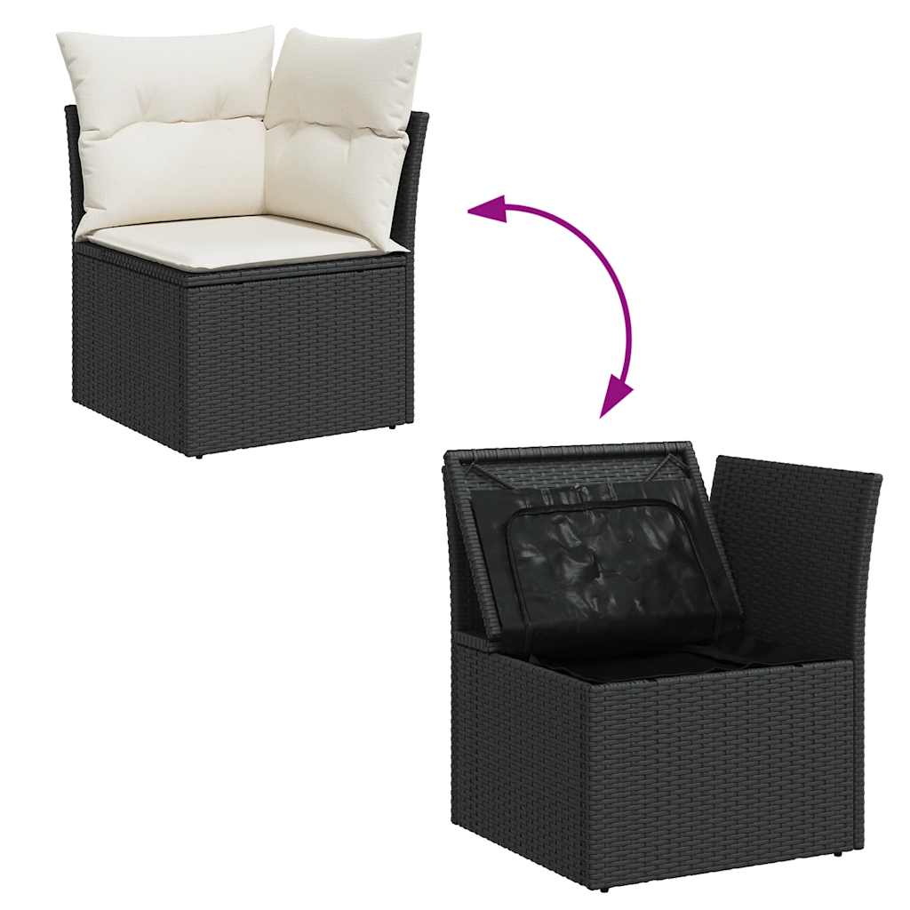 Set Divani Giardino 10pz con Cuscini Nero in Polyrattan Acacia 3327752