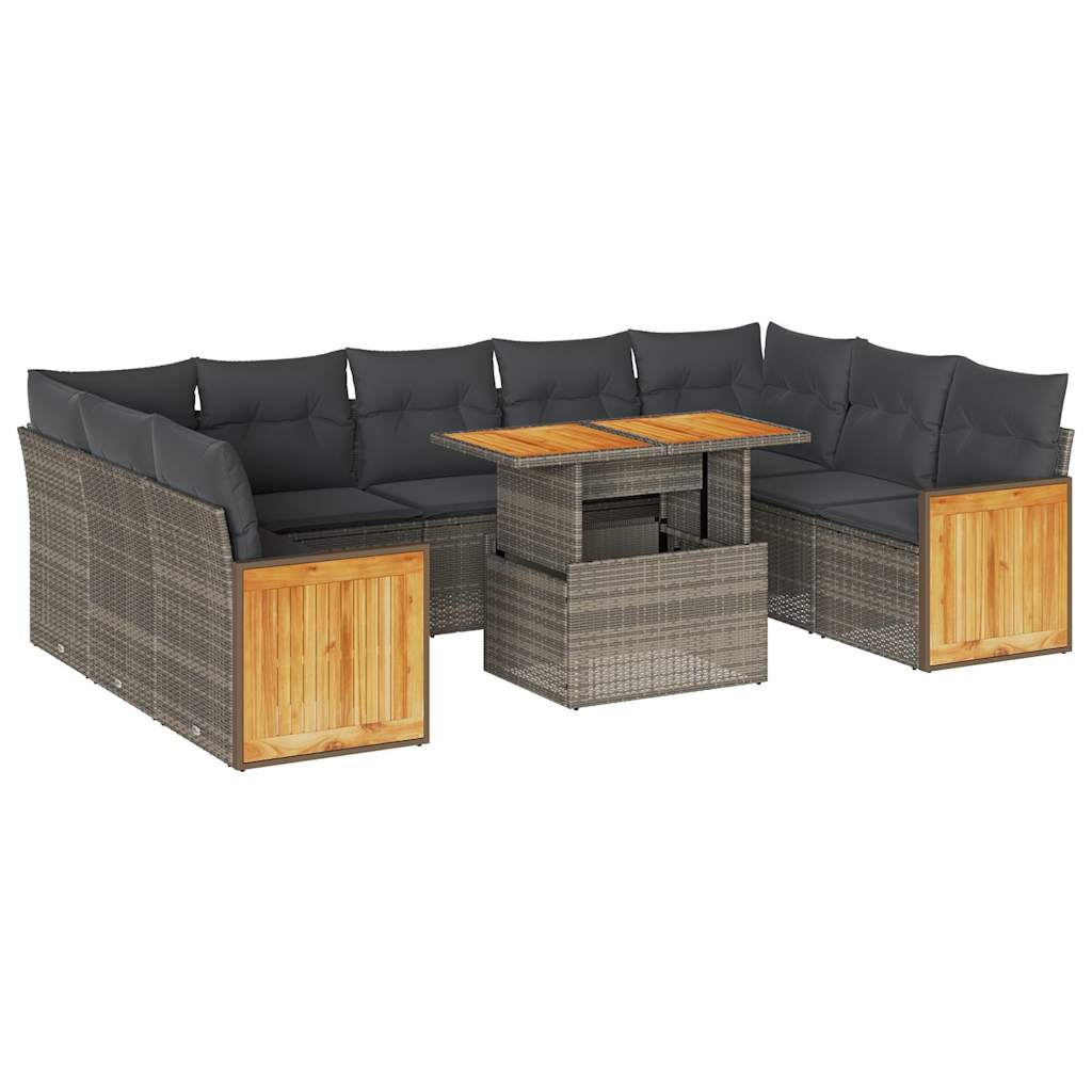 Divano Giardino 10 pz con Cuscini Grigio in Polyrattan Acacia 3327756