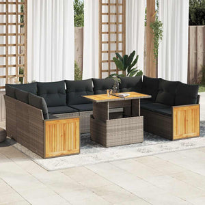 Divano Giardino 10 pz con Cuscini Grigio in Polyrattan Acacia 3327756