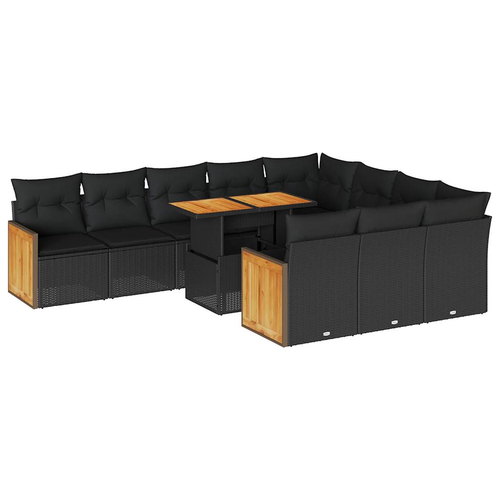 Set Divani da Giardino 11 pz con Cuscini Polyrattan Acacia Nero 3327758