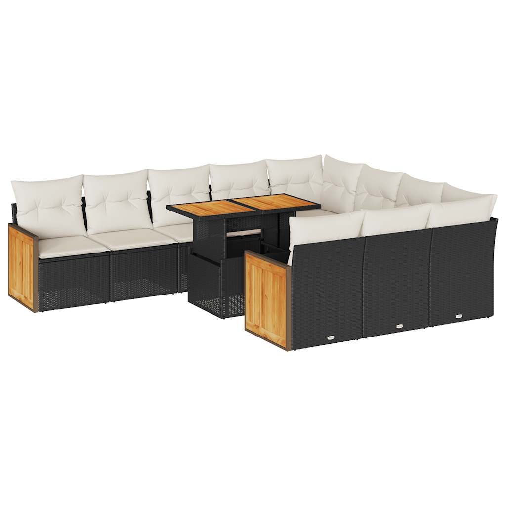 Set Divani da Giardino 11 pz con Cuscini Polyrattan Acacia Nero 3327759