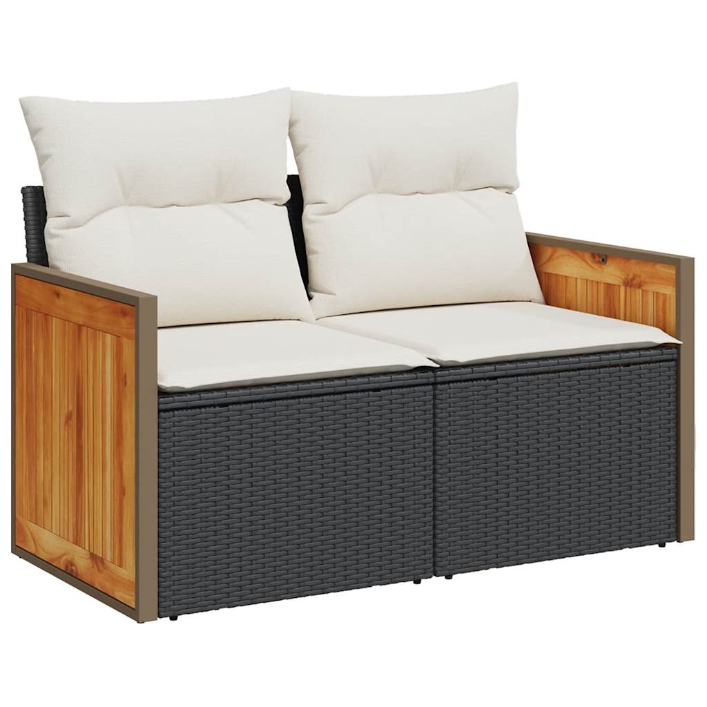 Set Divani da Giardino 11 pz con Cuscini Polyrattan Acacia Nero 3327759