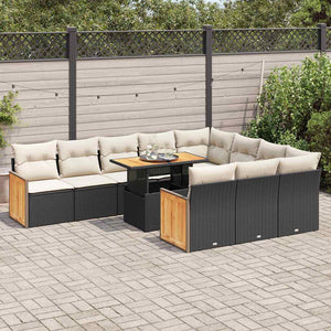 Set Divani da Giardino 11 pz con Cuscini Polyrattan Acacia Nero 3327759