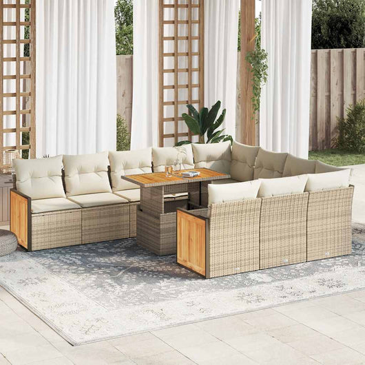 Set Divani da Giardino 11pz con Cuscini Beige Acacia Polyrattan 3327761