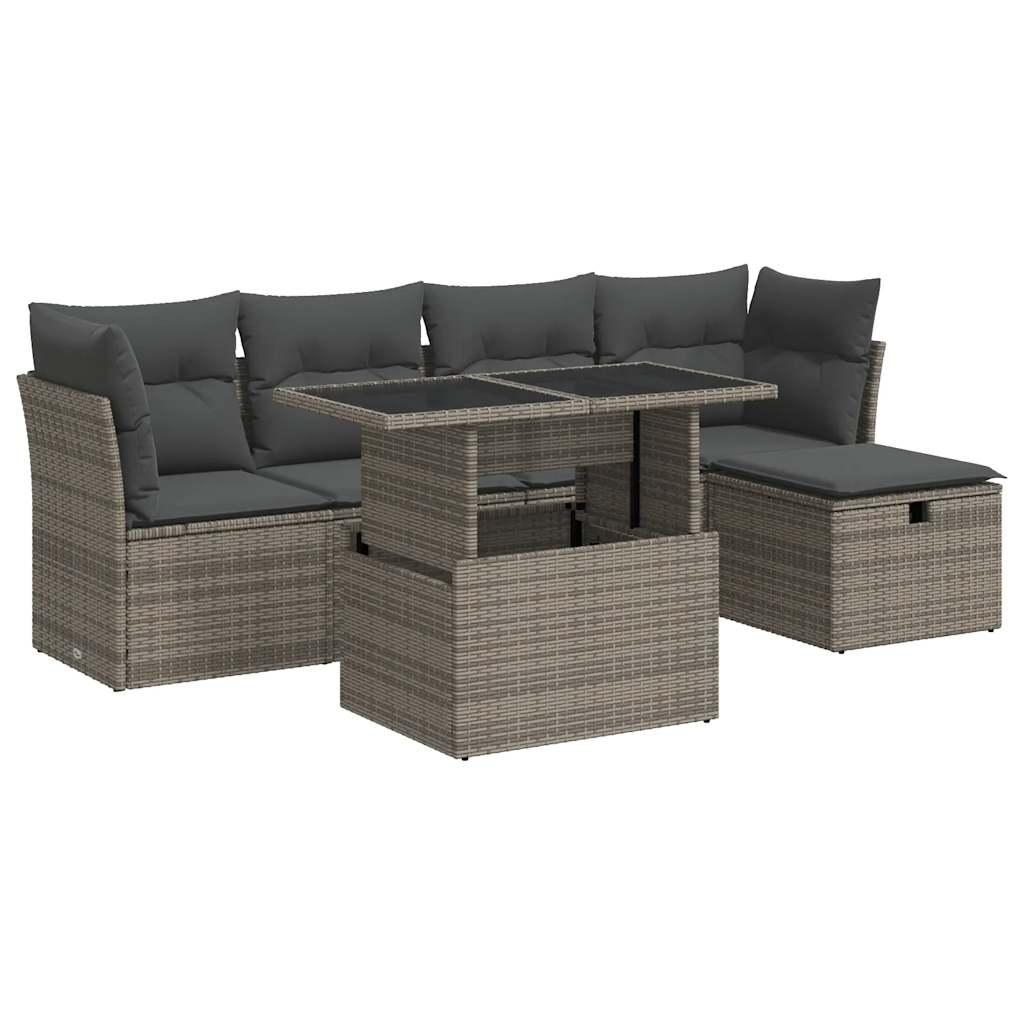 Set Divano da Giardino 6 pz con Cuscini Grigio in Polyrattan 3327770