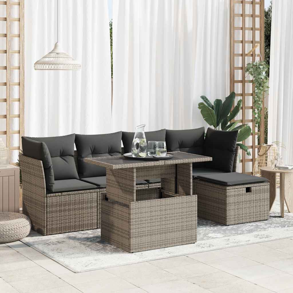 Set Divano da Giardino 6 pz con Cuscini Grigio in Polyrattan 3327770