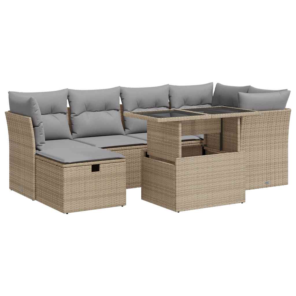 Set Divani da Giardino 7 pz con Cuscini Beige in Polyrattan 3327779