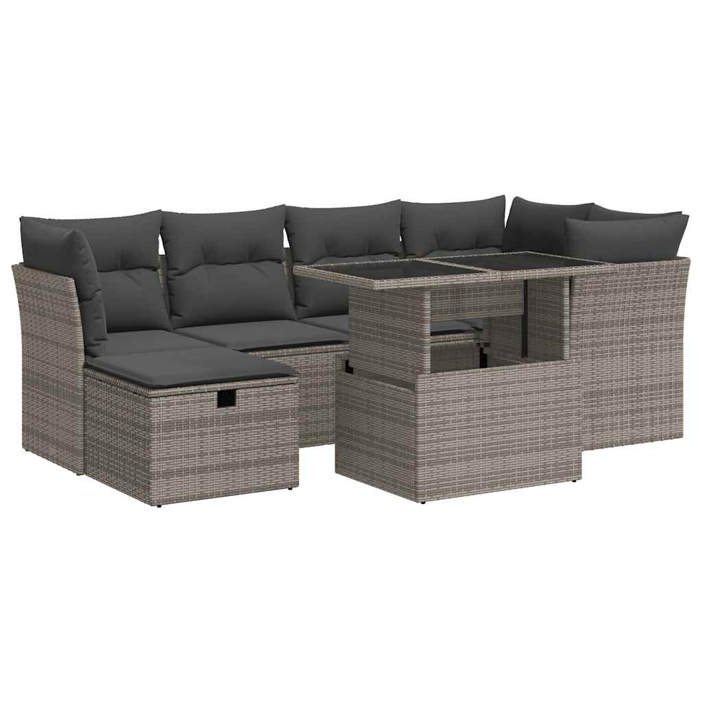 Set Divani da Giardino 7 pz con Cuscini Grigio in Polyrattan 3327780