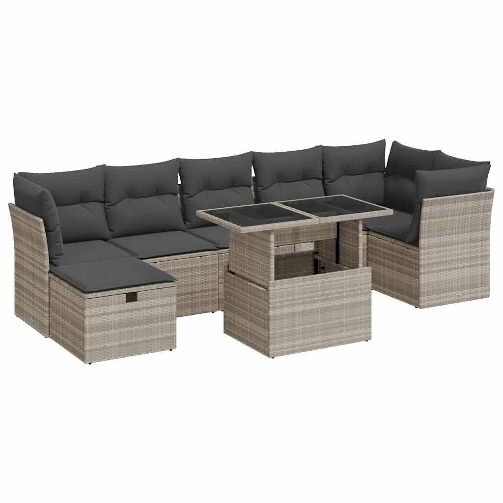 Set Divano da Giardino 8pz con Cuscini Grigio Chiaro Polyrattan 3327792