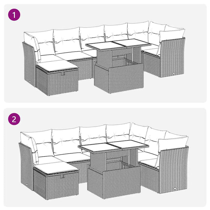 Set Divano da Giardino 8pz con Cuscini Grigio Chiaro Polyrattan 3327792