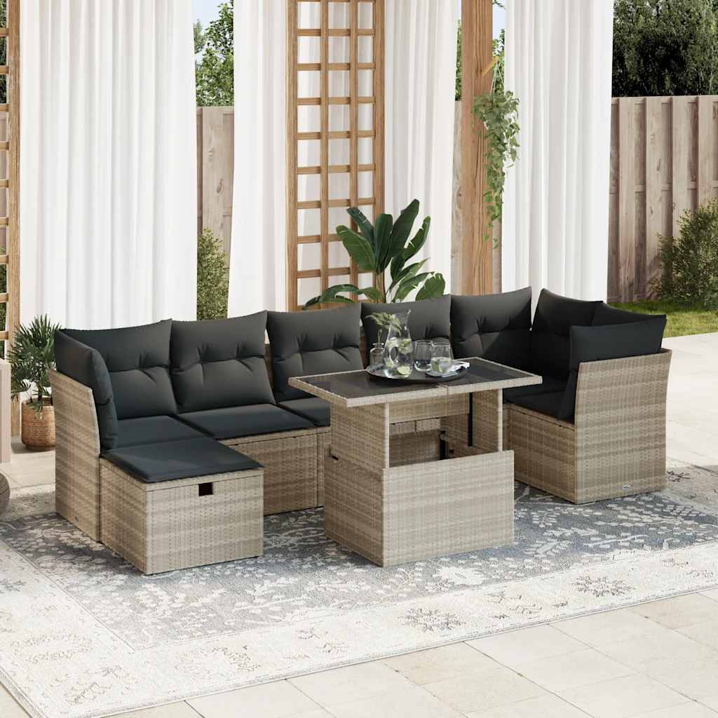 Set Divano da Giardino 8pz con Cuscini Grigio Chiaro Polyrattan 3327792