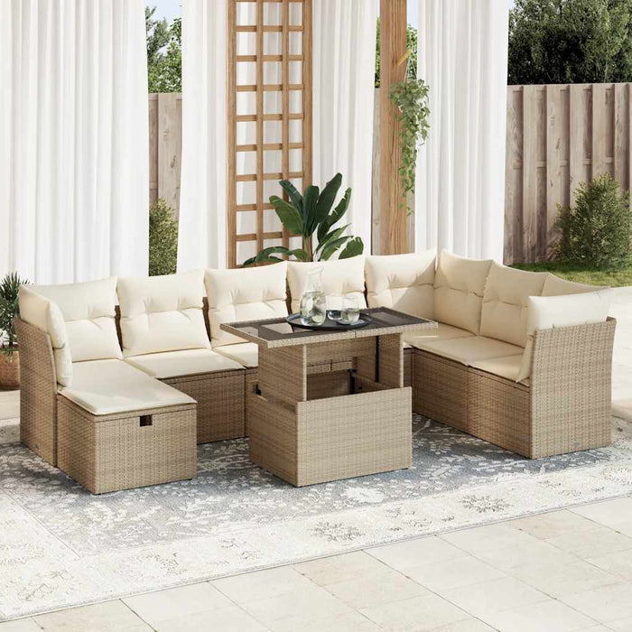 Set Divano da Giardino 9 pz con Cuscini Beige in Polyrattan 3327798