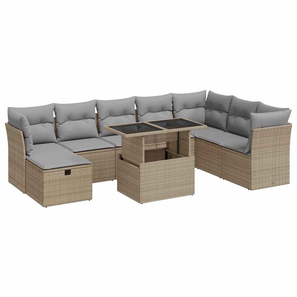 Set Divano da Giardino 9 pz con Cuscini Beige in Polyrattan 3327799