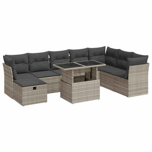 Set Divano da Giardino 9pz con Cuscini Grigio Chiaro Polyrattan 3327802