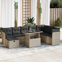 Set Divano da Giardino 9pz con Cuscini Grigio Chiaro Polyrattan 3327802