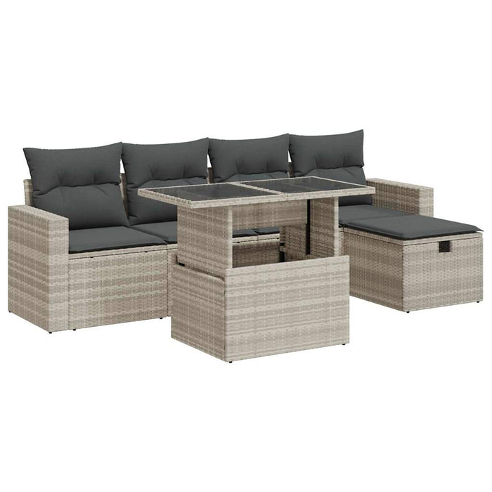 Set Divano da Giardino 6pz con Cuscini Grigio Chiaro Polyrattan 3327812