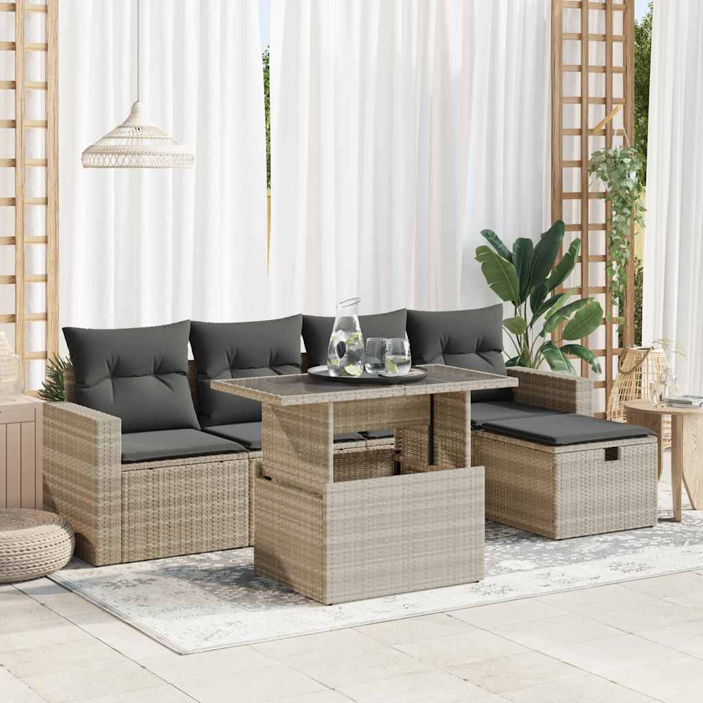 Set Divano da Giardino 6pz con Cuscini Grigio Chiaro Polyrattan 3327812