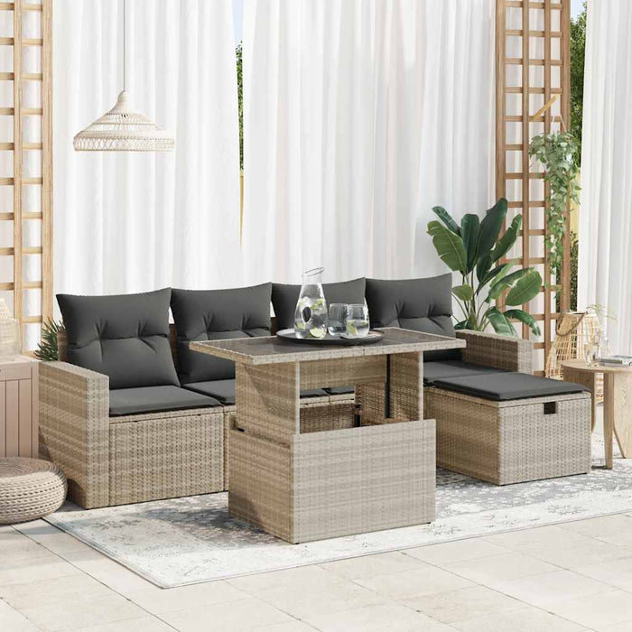 Set Divano da Giardino 6pz con Cuscini Grigio Chiaro Polyrattan 3327812