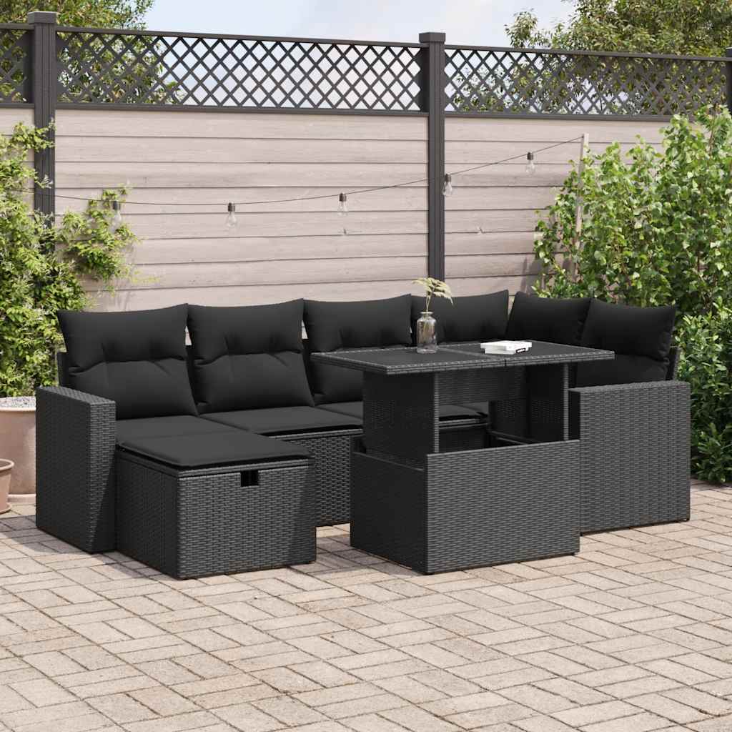 Set Divani da Giardino con Cuscini 7pz Nero Polyrattan 3327815