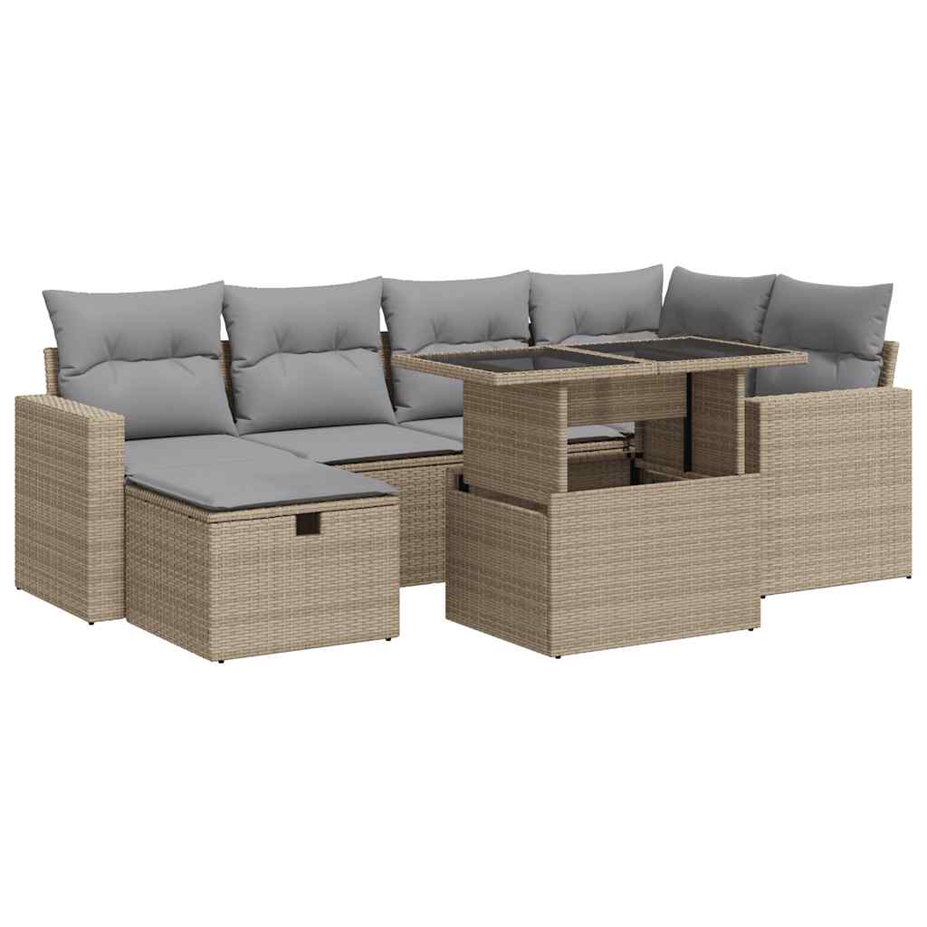 Set Divani da Giardino 7 pz con Cuscini Beige in Polyrattan 3327819