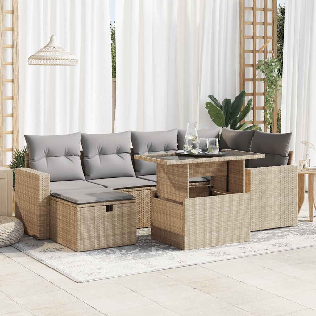 Set Divani da Giardino 7 pz con Cuscini Beige in Polyrattan 3327819