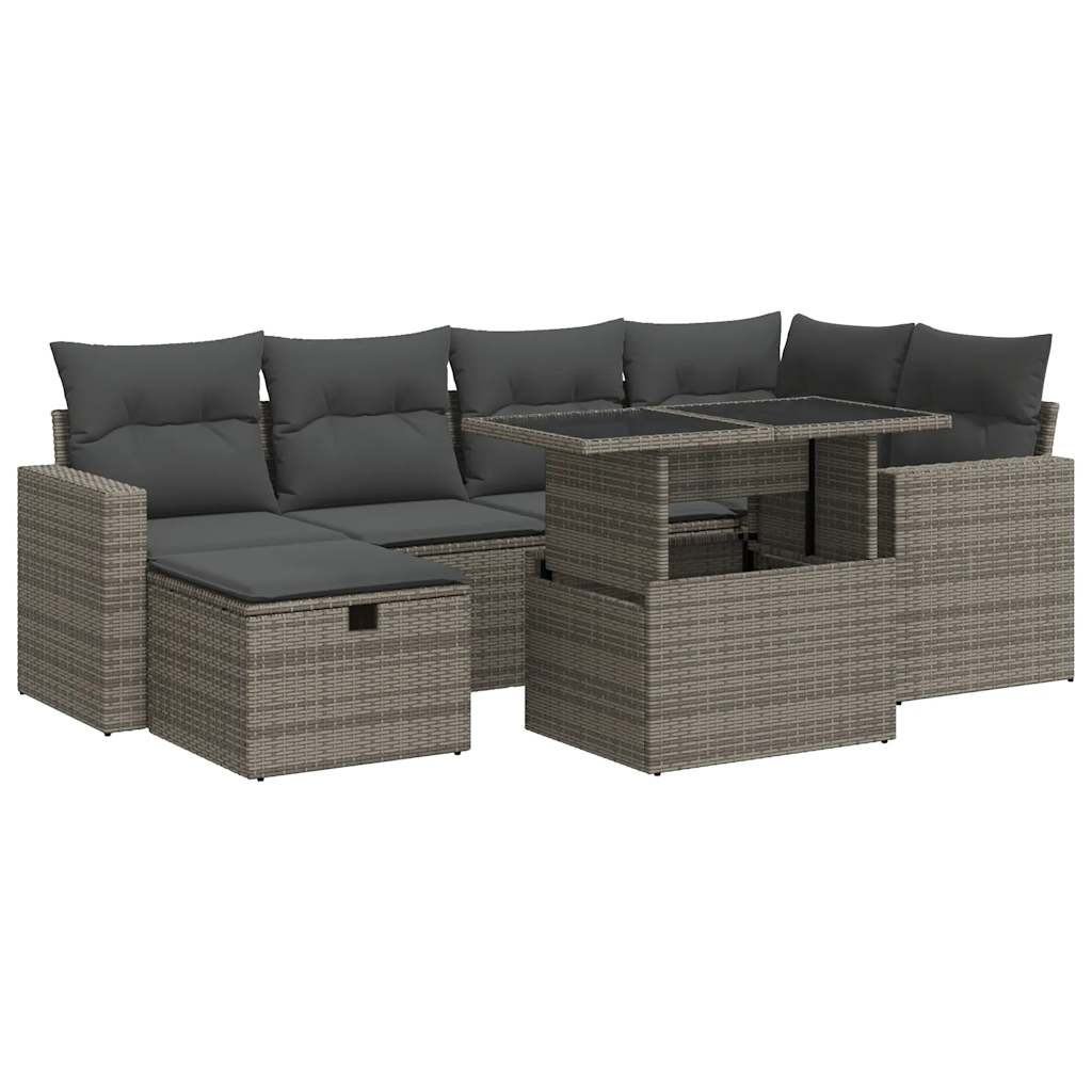 Set Divani da Giardino 7 pz con Cuscini Grigio in Polyrattan 3327820