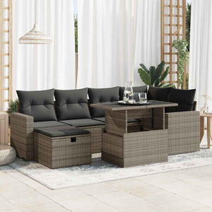 Set Divani da Giardino 7 pz con Cuscini Grigio in Polyrattan 3327820