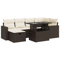 Set Divani da Giardino 7 pz con Cuscini Marrone in Polyrattan 3327823