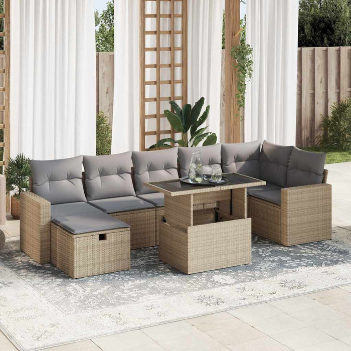 Set Divano da Giardino 8 pz con Cuscini Beige in Polyrattan 3327829